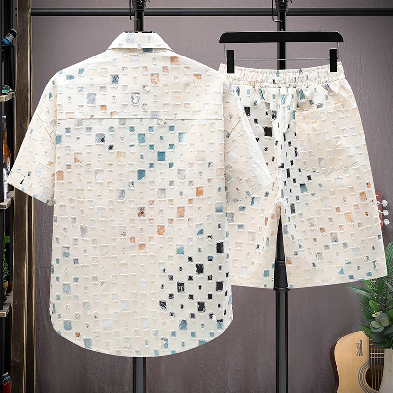 Men Summer 2 Pieces Set Tracksuit Mens Shirt Shorts Harajuku Streetwear Oversized Men Sets Short Outfits Suits 250603