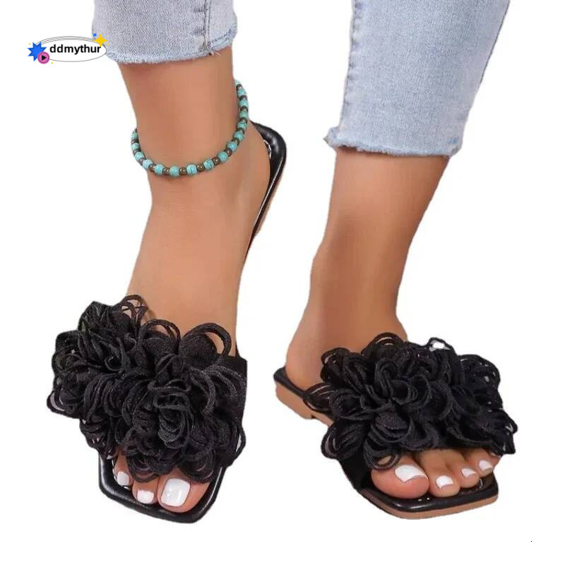 Women Flower Flat Slippers Casual Walking Shoes Female Summer Fashion Dress Sandals Outdoor Pink Shallow Zapatillas Mujer ddmythur