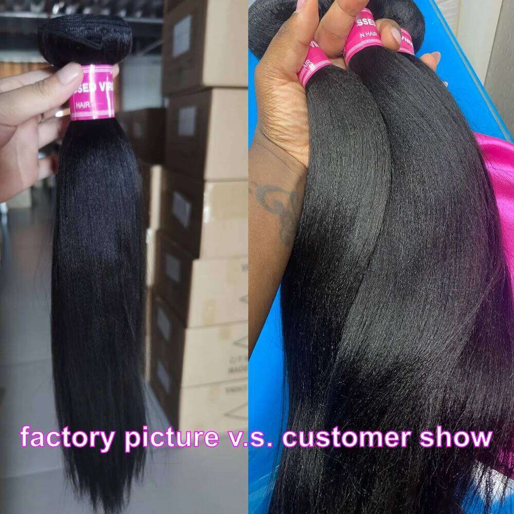 UNice Yaki Straight With Natural Color 100% Human Hair Bundles 3PCS And Middle Part 4x1 Lace Closure