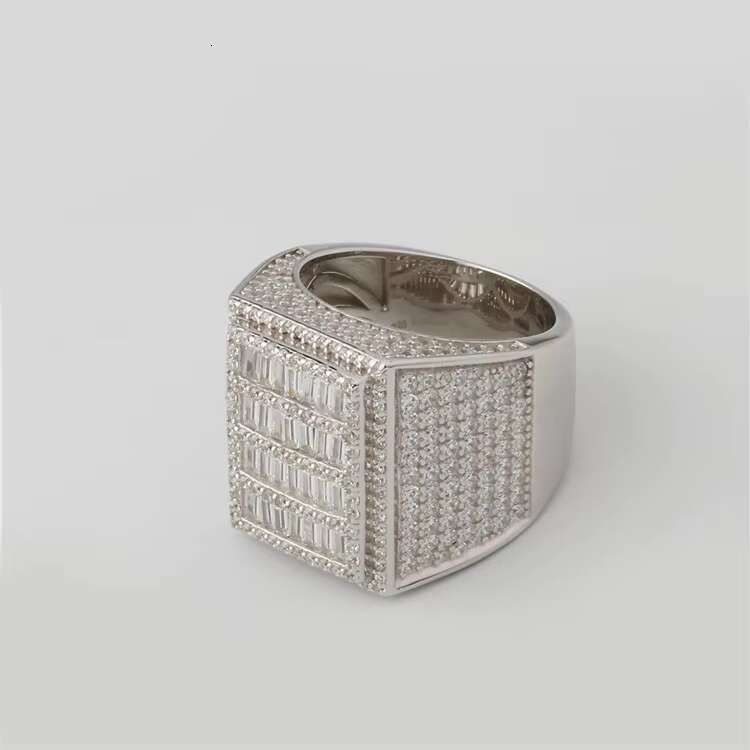 LUCK Hiphop Custom Vvs Iced Out Baguette Moissanite Pass Diamond Test 925 Silver Hip Hop Ring Fine Jewelry Men Hip Hop Style