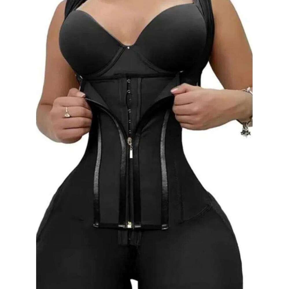 Women's Lace-Trimmed Shapewear Bodysuit - Tummy Control Corset with Adjustable Straps & Zipper, Black, Comfortable