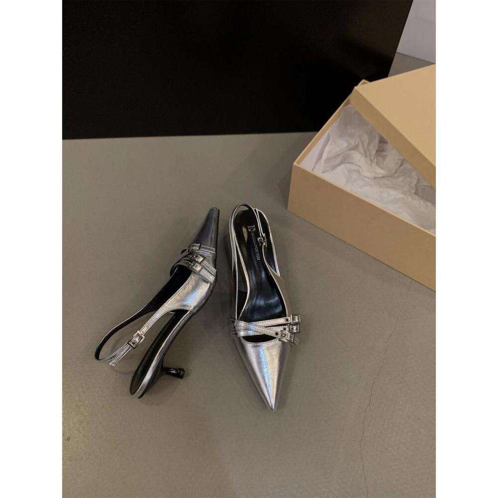 Niche High Heels Red Closed-Toe Sandals Fairy 2024 New Spring Summer Black French Pointed Toe Single Shoes