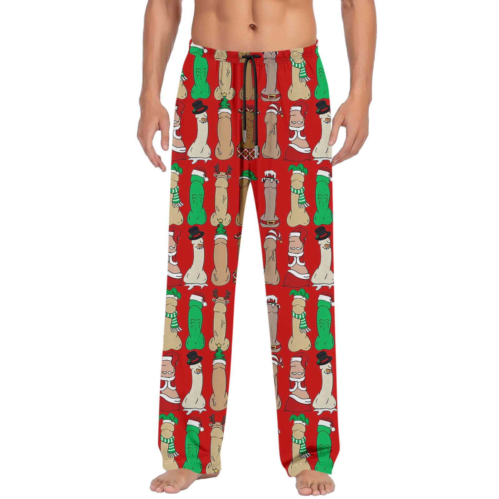 Funny Penis Printed Pants Men'S Christmas Pajamas Pants Drawstring Homewear Casual Straight Sleepwear Trousers Men'S Xmas Gift