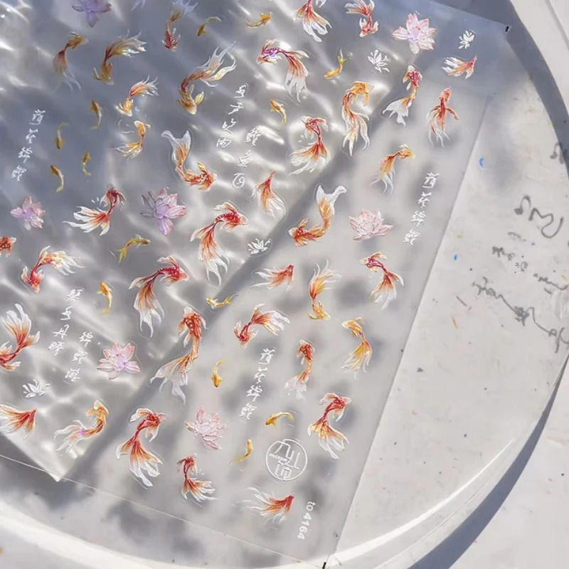 5D rich goldfish nail stickers lotus carp ribbons art handmade creative decorations 250605