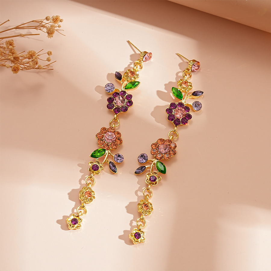 Vintage Floral Leaf Shaped Long Drop Earrings with Zircon Accents Sterling Silver Needle Sweet Elegant Statement Earrings for Women
