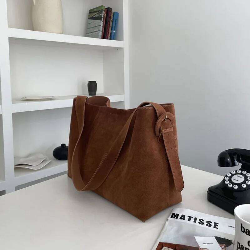 Jamhoo New Winter Matte Suede Leather Women Tote Retro High-End Warm Color Female Shoulder Bag Large Commute Travel Handbag
