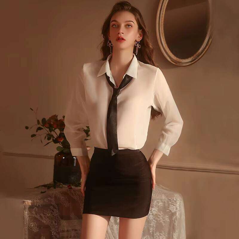 BANANACODE 2022 Sexy Lingerie Role-Playing Secretary Uniform White Shirt Skinny Bag Hip Black Skirt Slim Two-Piece Suit