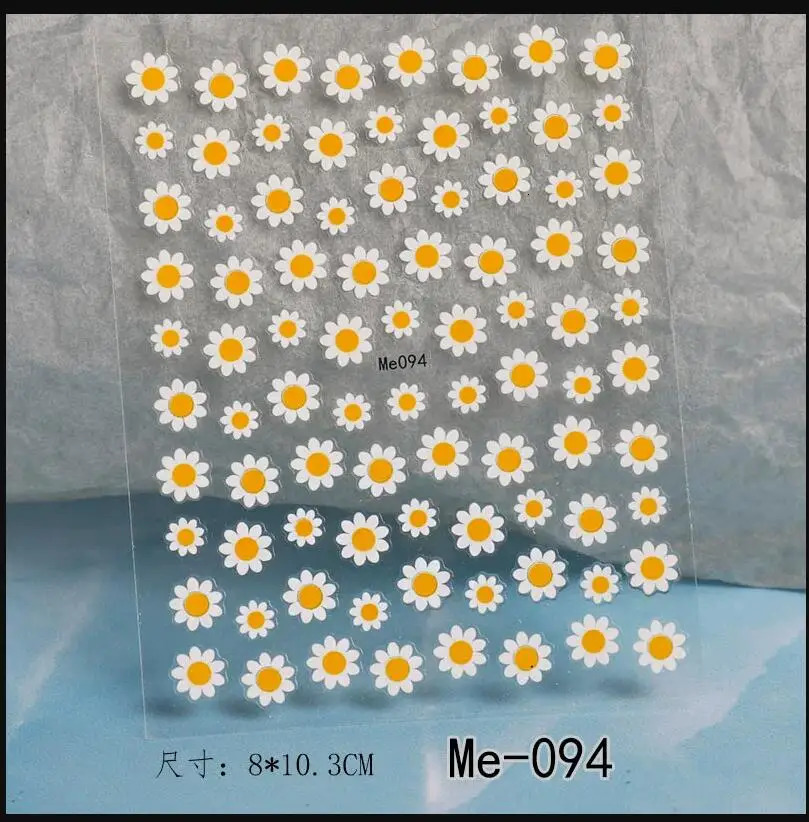 Nail Art Flower Daisy Embossed Stickers Sliders Decals White Florals Petals Flowers Back Glue Sticker Decoration 250605