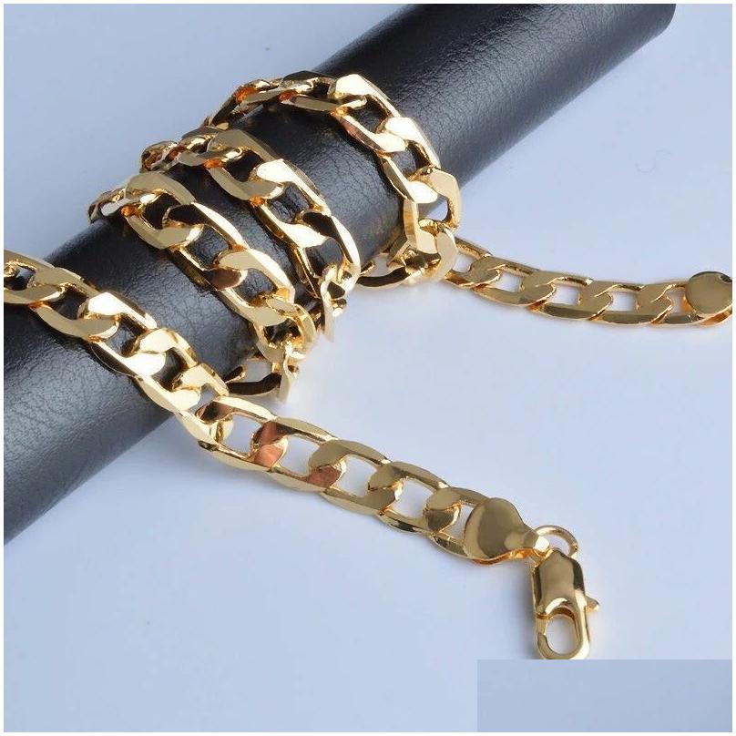 Chains Real Fine Gold Ladies Unisex Link Chain Necklace 24 Inch Long 8Mm Drop Delivery Jewelry Necklaces Pendants Dhsnw