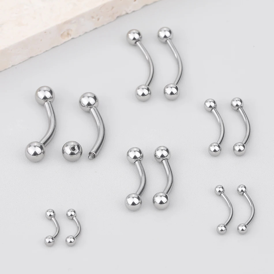 2PC Stainless Steel Eyebrow Piercing Externally Threaded Curved Barbell Banana Ring Body Jewelry 18G12G 250606