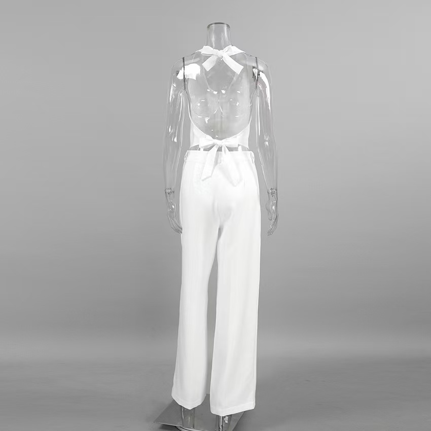 2025 Summer Neck Hanging Vest Long Pants Two-piece Set Fashionable Backless White Vest Set Casual Women's Clothing
