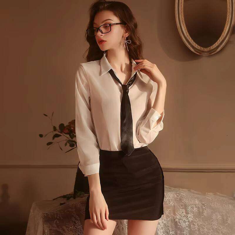 BANANACODE 2022 Sexy Lingerie Role-Playing Secretary Uniform White Shirt Skinny Bag Hip Black Skirt Slim Two-Piece Suit