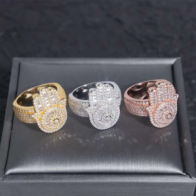 New Arrivals 925 Sterling Silver Iced Out Hamsa Hand Men Hip Hop VVS Moissanite Diamond Rings
