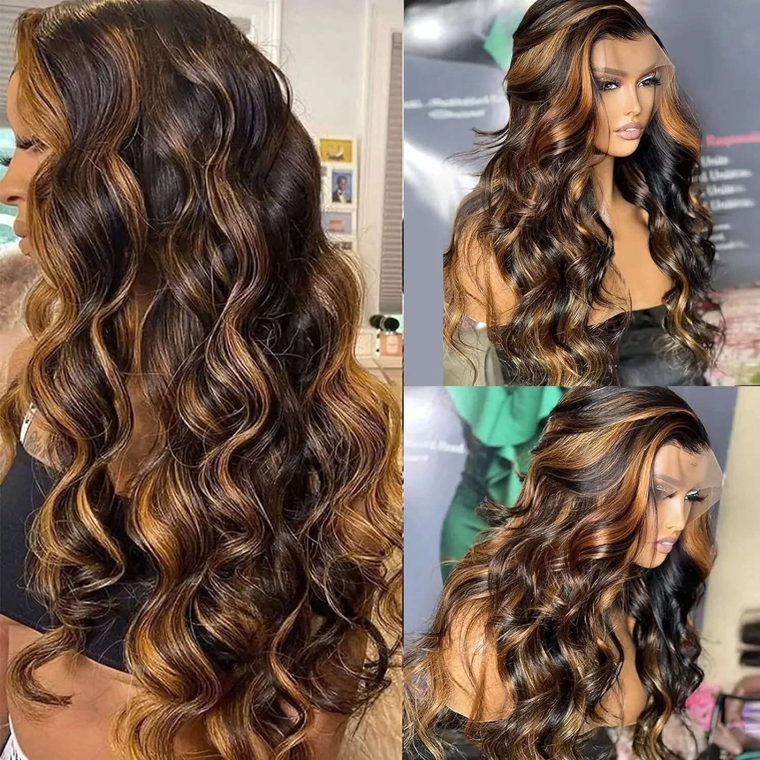 Body Wave Highlight Wig Human Hair 30 Inch 13x4 HD Lace Frontal Wig 180 Density Natural Brazilian Hair Wig For Black Women Synthetic