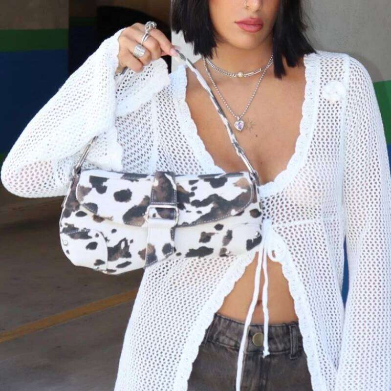 Leopard /Cow Pattern Canvas Shoulder Bag,Animal Print Women Underarm Tote Bag,French Asymmetric Clutch Bag,Lady Vintage Handbag