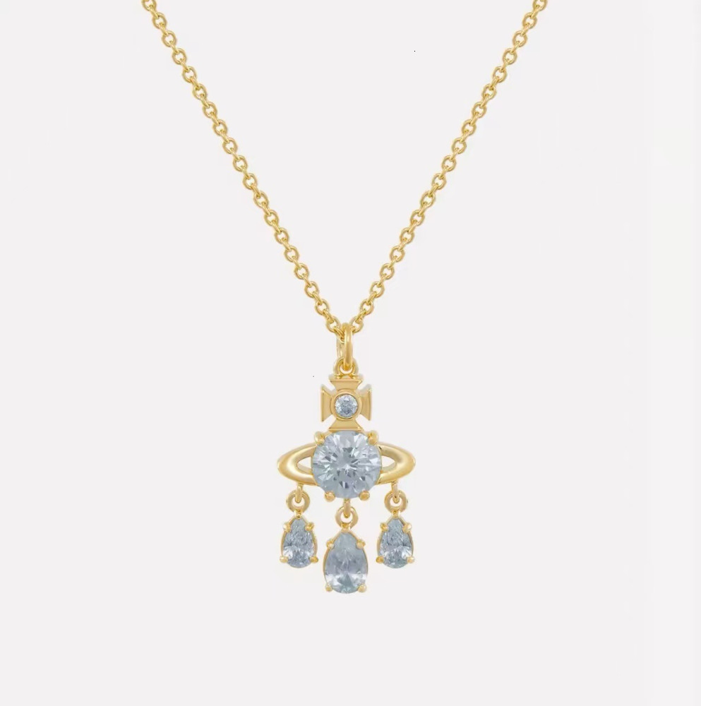 Designer Western Empress Dowagers Hot Saturn Pearl Necklace Womens High Edition Star Full Diamond Collar Chain Necklaces For Women Jewelry