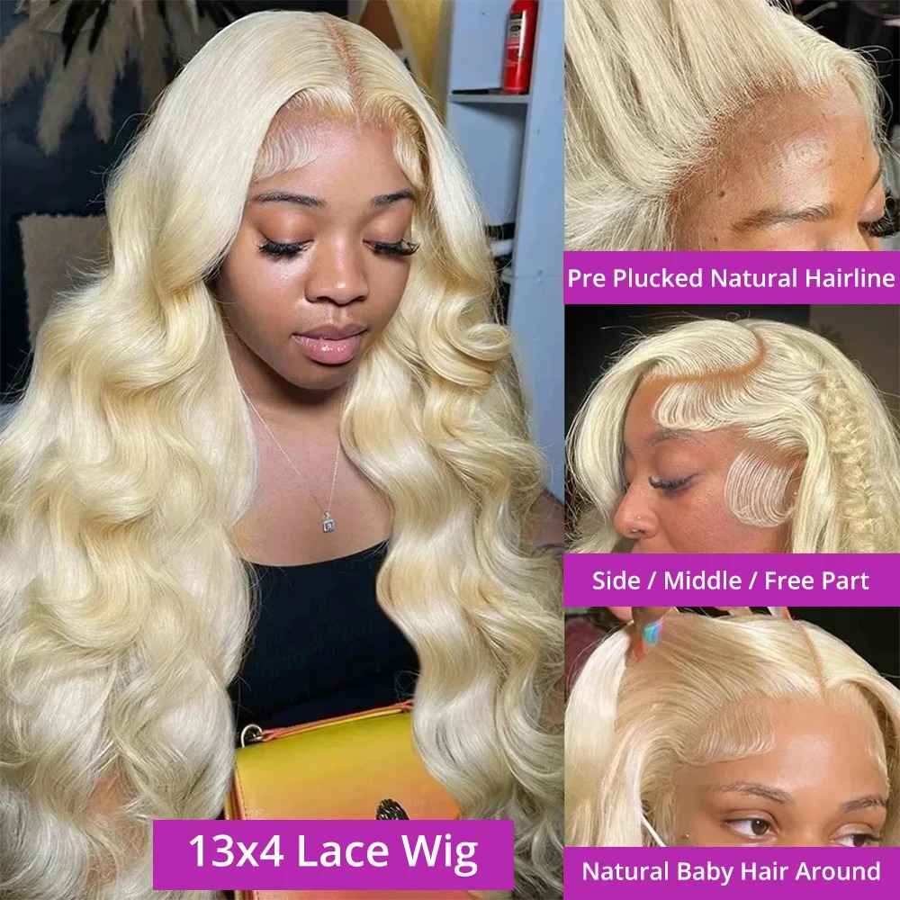 40Inch 613 Body Wave Blonde 13x4 Hd Lace Frontal Human Hair Wig Brazilian Color Water Wave Lace Front Wig For Women 250 Density Synthetic