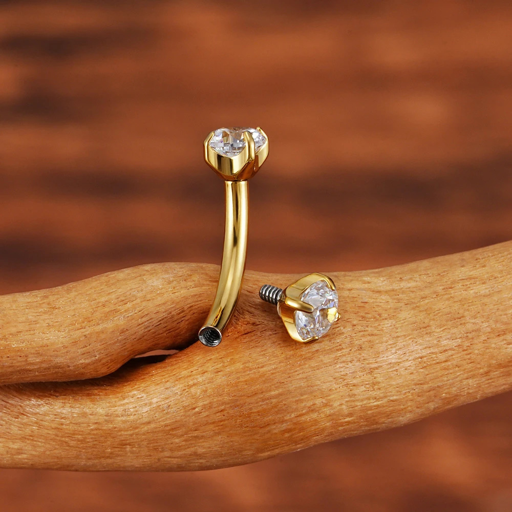 Right Grand ASTM 36 16G CZ Cartilage Helix Daith Rook Earring Eyebrow Curved Barbell Labret Lip Piercing Body Jewelry 250606