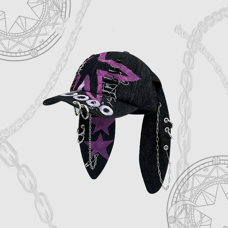 Metal Rabbit Hat Female y2k Rabbit Ears Duck Tongue Hat Cowboy Sweet Cool Girl Hip Hop Baseball Hat Trend 250606