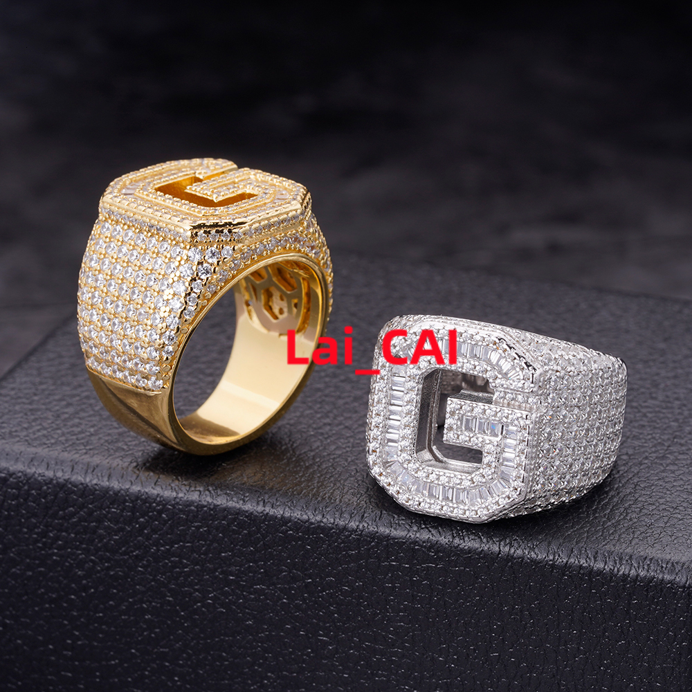 Jewelry Wholesale Custom 925 Sterling Silver Vvs Baguette Moissanite CZ Diamond Iced Out 26 Letters Hip Hop Band Ring for Men