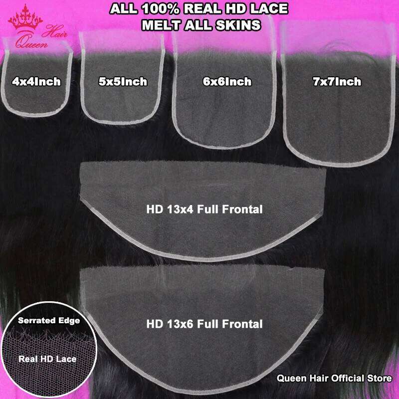 Queen Real HD Frontal/Closure Only Invisible Melt Skin Lace 13x6 13x4 4x4 5x5 6x6 7x7 Raw Human Hair Body Wave & Straight