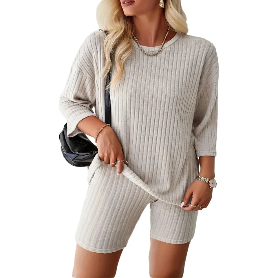 plus Size 2025 Casual Set round Neck Striped Sweatshirt And Pants Comfortable Loose Fit Leisure Outfit for Women 250603