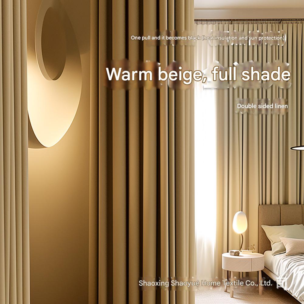 A584 thick double-sided cotton and linen bedroom curtain fabric soundproof full blackout modern simple living room curtain finished product wholesale