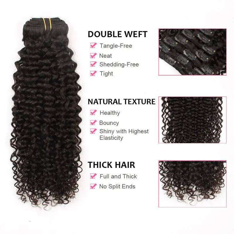 Curly Clip in No Weft for Women 100% Real Human Natural Black Bundels Colored Brazilian Remy Hair
