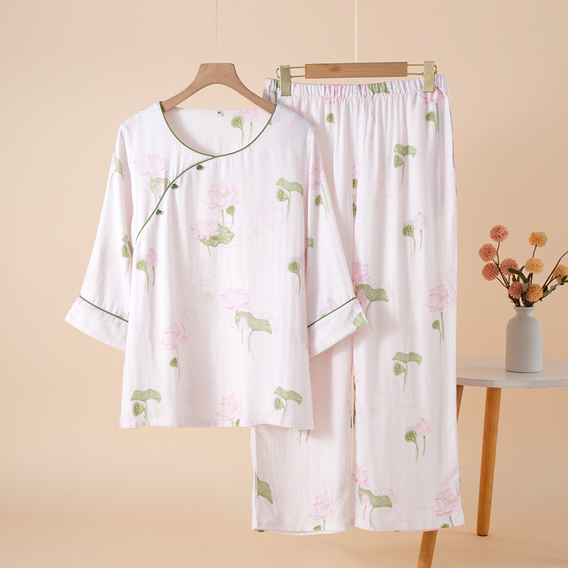 B919-New cotton pajamas for women in spring and summer, thin style, nine-point sleeves, home clothes, two-piece set
