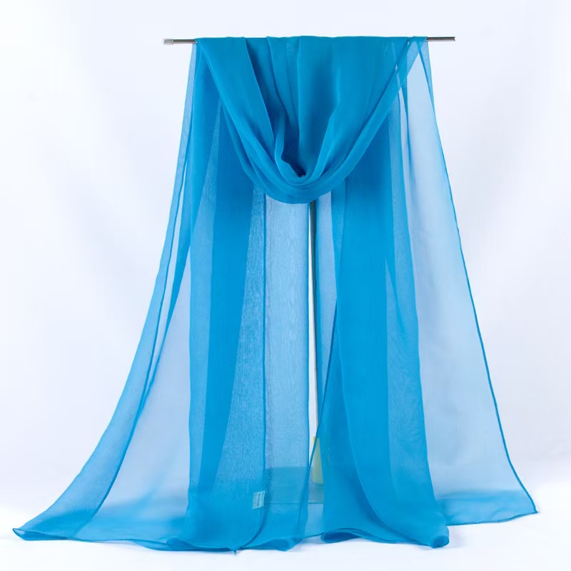 T927 Spring and Autumn Small Silk Scarf Women Korean Sunscreen Neck Scarf Thin Long Solid Color Scarf Decorative Shawl Georgette Summer