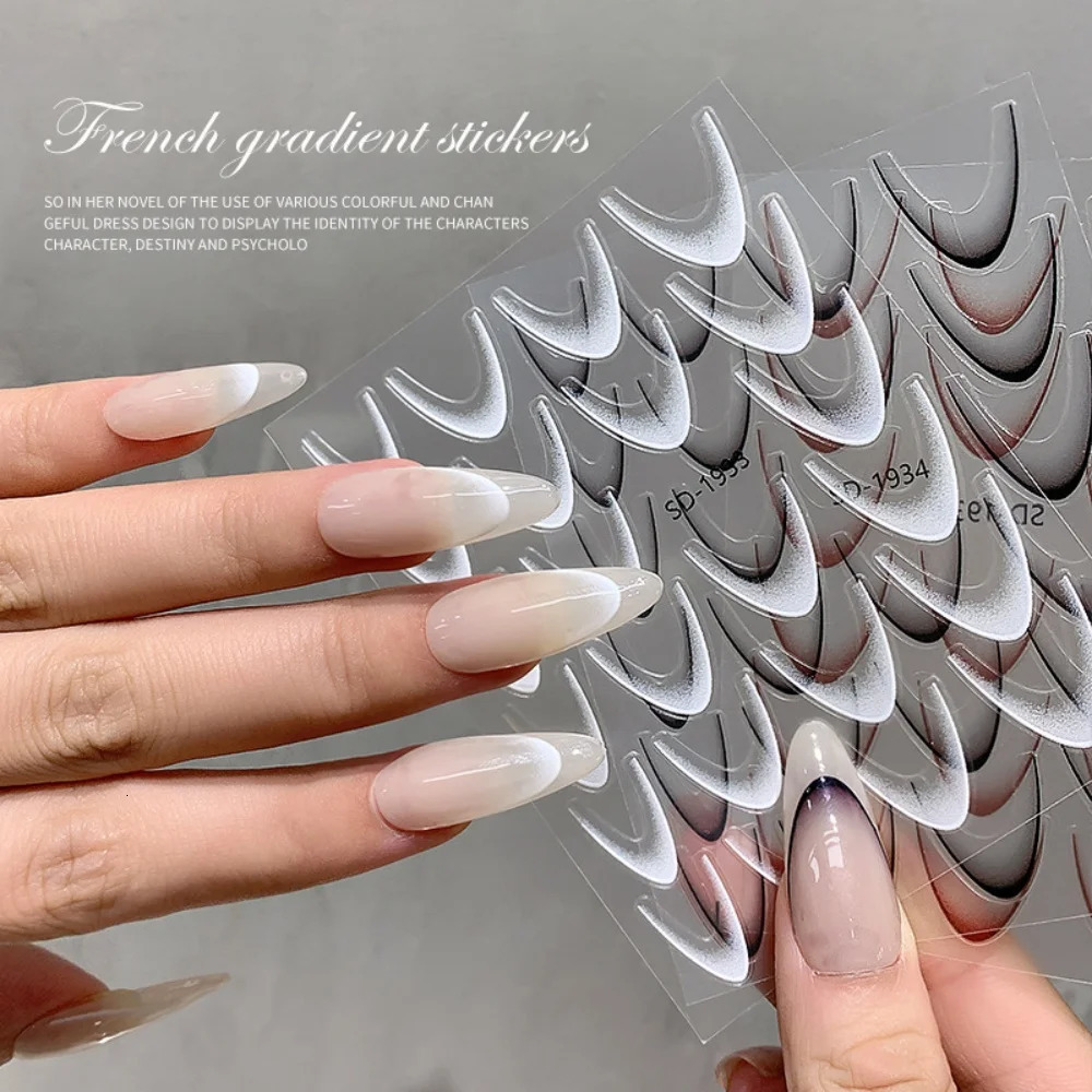 1pcs French Gradient Nail Art Sticker 5D BlackWhite Smile Line n Decals SelfAdhesive Tips Guides For Decor 250605