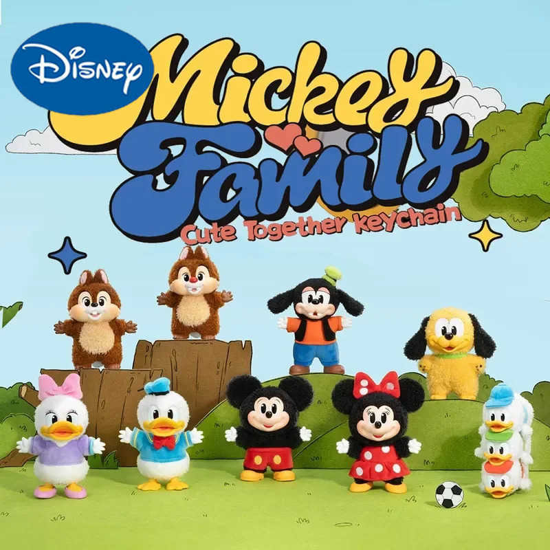 Disney Popmart Mickey Family Cute Together Keychain Series Blind Box Vinyl Doll Mickey Mouse Anime Figures Decor Collection Kids Gifts Y250609