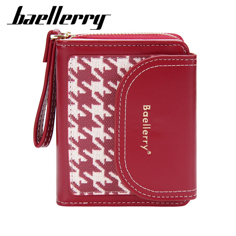 Free Shipping New Women's Short Designer Bag Wallet High-end Student Color-block Zipper Coin Purse Houndstooth PU Small Wallet Handbag