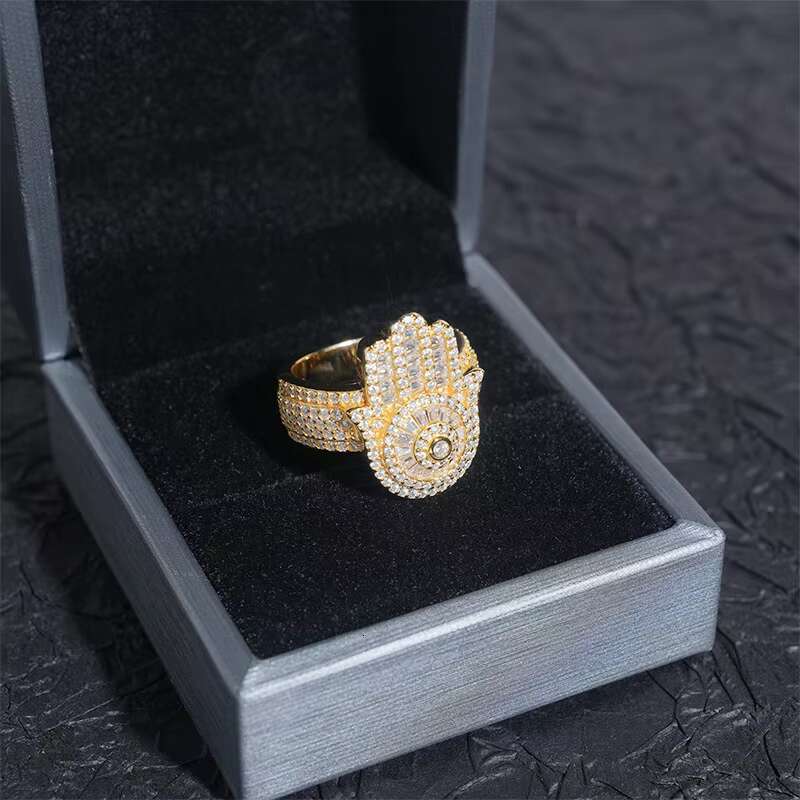 New Arrivals 925 Sterling Silver Iced Out Hamsa Hand Men Hip Hop VVS Moissanite Diamond Rings