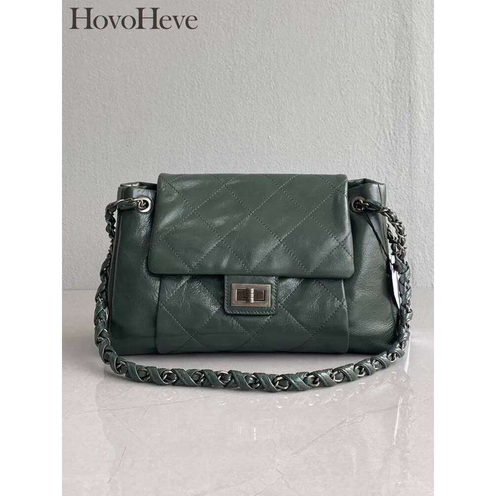 Design Bag Vintage Women Oil Wax Cowhide Real Leather Office Ladies Classic Shoulder Chains Hasp Flap Bag Weave Strap Crossbody Bags Brand Bag