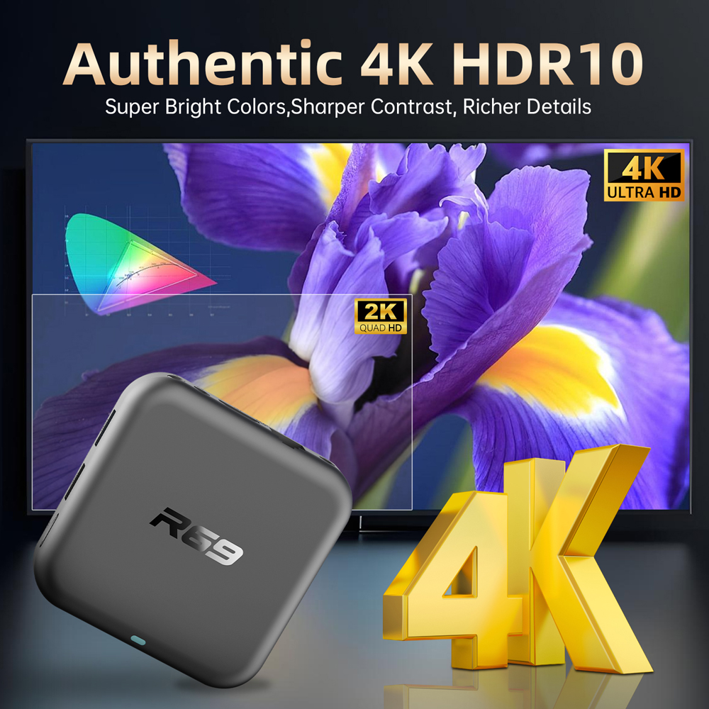 R69 RK3518 Android 14 Voice Remote TV Box 8G 16G 32G ROM 2G RAM 100M Ethernet Smart Media Player Full 4K Android Box Set Top Box