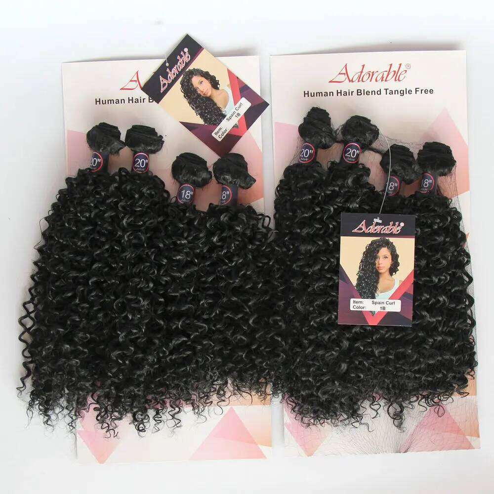 Adorable Synthetic Bundle Spain Curl 4pcs 18"20 Water Wave Hair Extensions For Black Woman,Small Kinky Curly