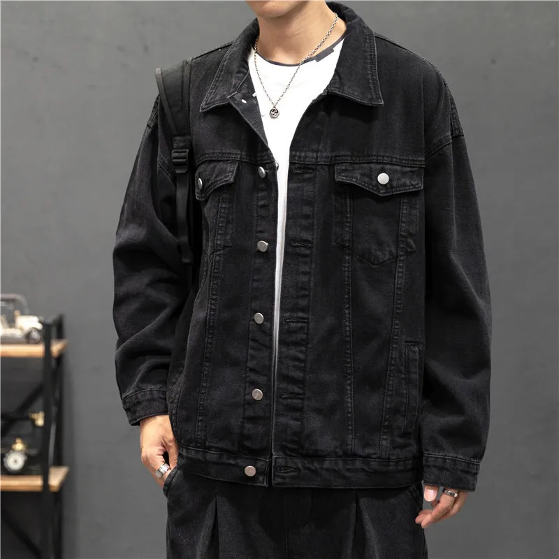 Denim Jacket Men Vintage Jean Coats Streetwear Fashion Turn Down Collar Outerwear Cotton Bomber 250530