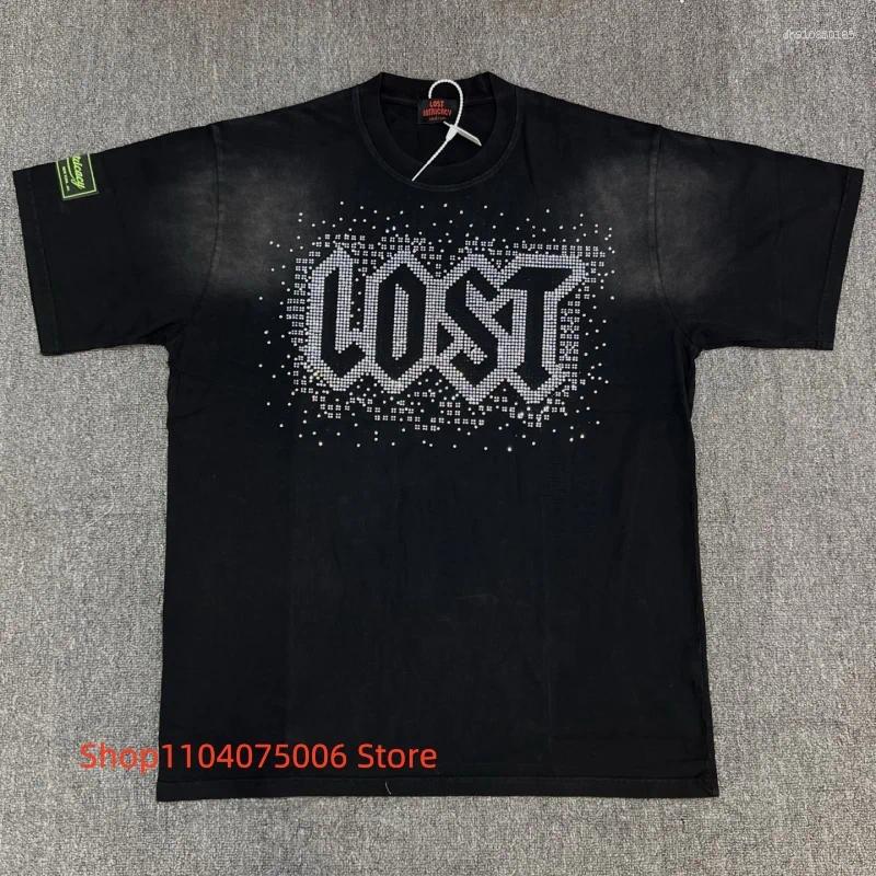 Men's T Shirts High Quality Pure Cotton Washed T-Shirt Lost Intricacy Rhinestone Unisex Casual Tee
