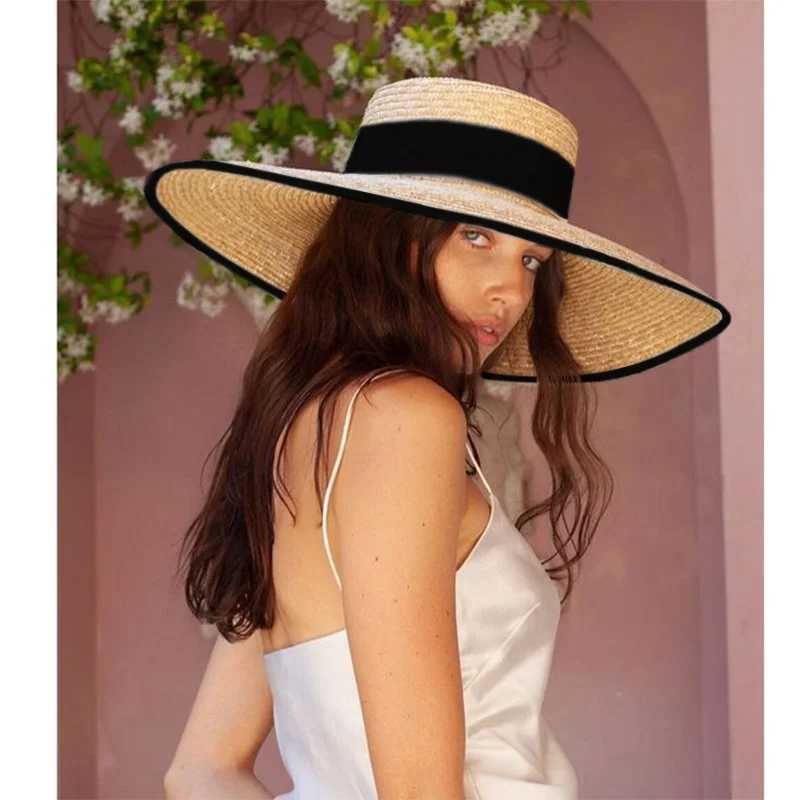 Chic Wheat Straw Hat for Women Straw Hat Boater Ladies Vacation Sun Hat Beach Summer Wide Brim Hat Vacation Jazz Hat Panama W250609