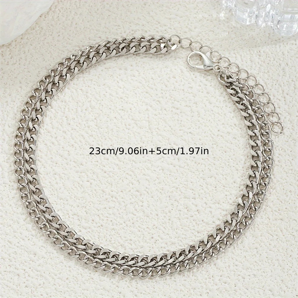 2PCS Simple Thick Thin Minimalist Gold Color Metal Chain Anklet Set for Women Casual Ankle Bracelet on Foot Jewelry Accessories 250528