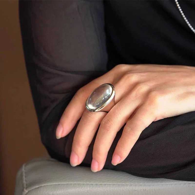 Foxanry Silver Color Ellipse Crystal Rings For Women Simple Exaggerated Elegant Vintage Temperament Engagement Jewelry Gifts y250730
