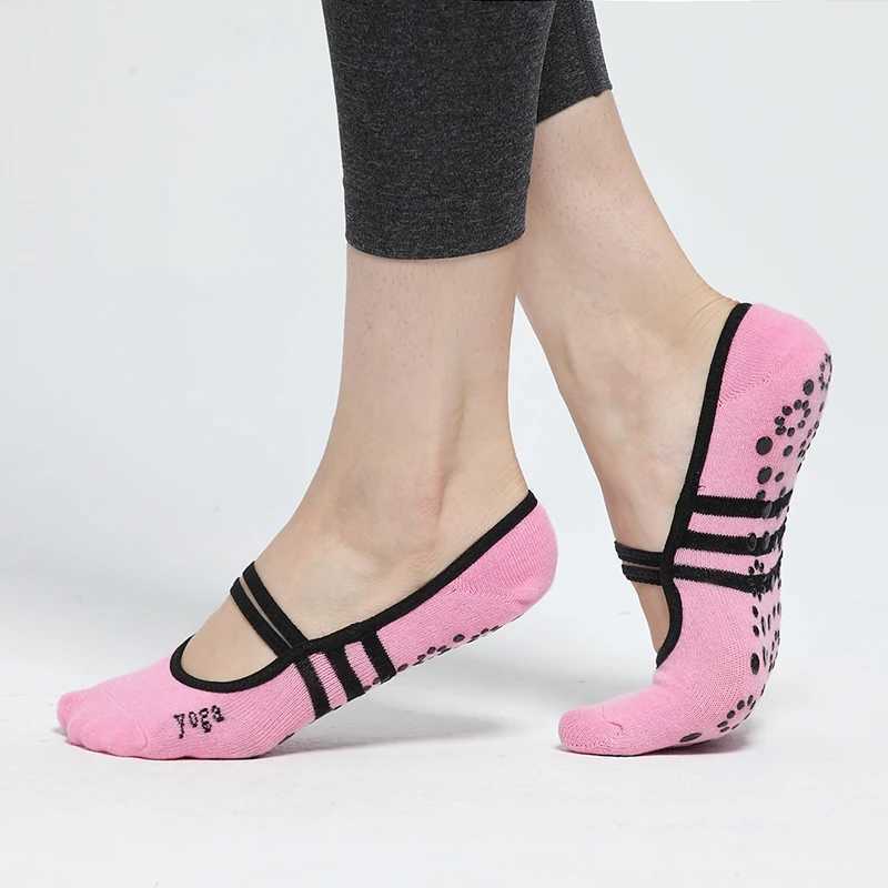 1pair Women Anti Slip Cotton Yoga Socks Ladies Pilates Socks Ballet Socks Dance Socks Fitness Sports Gym Home Black Breathable XJ250609