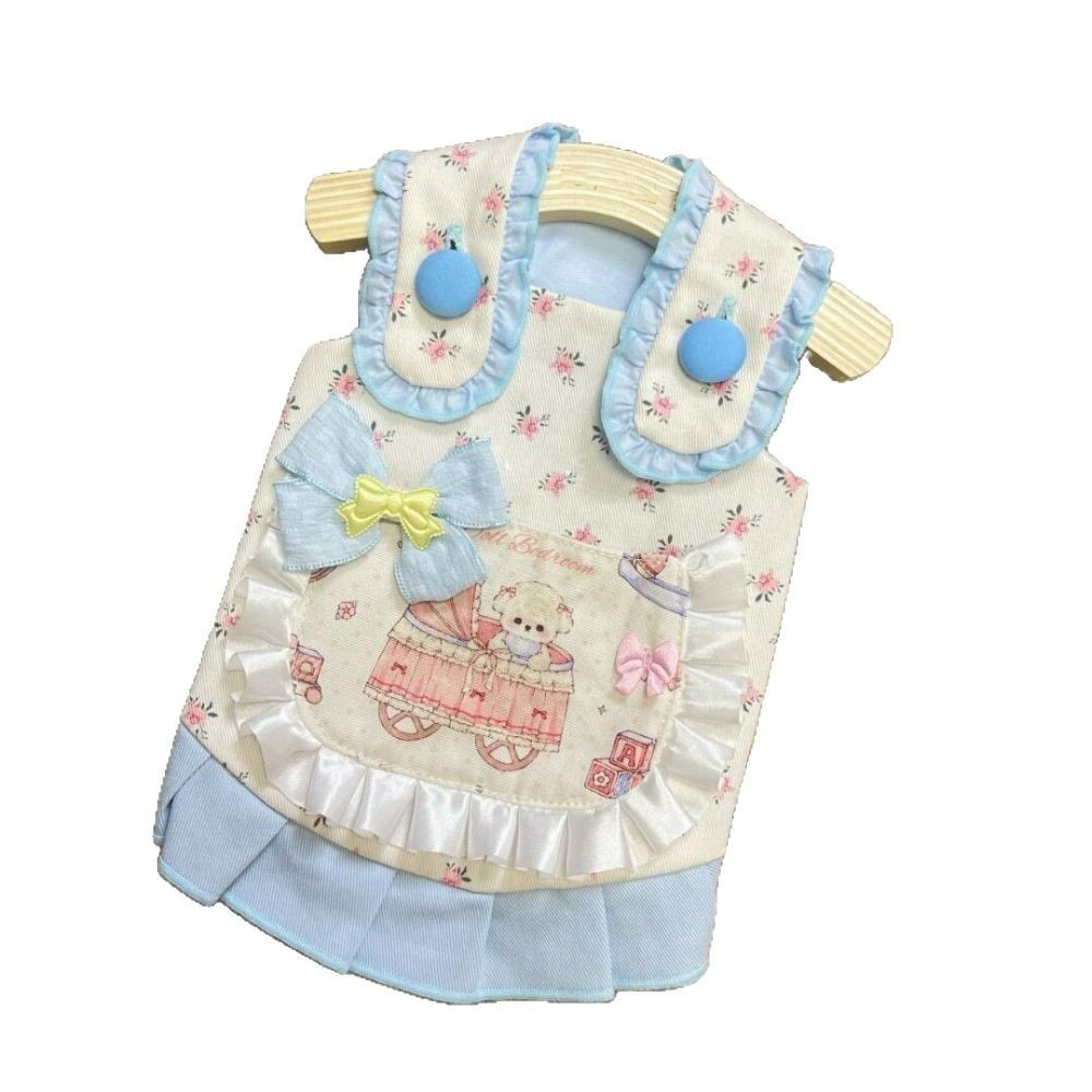 Kawaii Floral Ruffle Pet Dress with Pram Print for Small Dogs & Cats