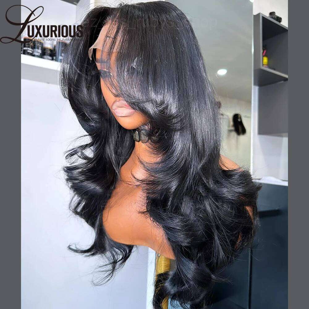 Glueless 360 Lace Blow-out Layered Natural Black Color Wear And Go Human Hair Wig Preplucked 250%