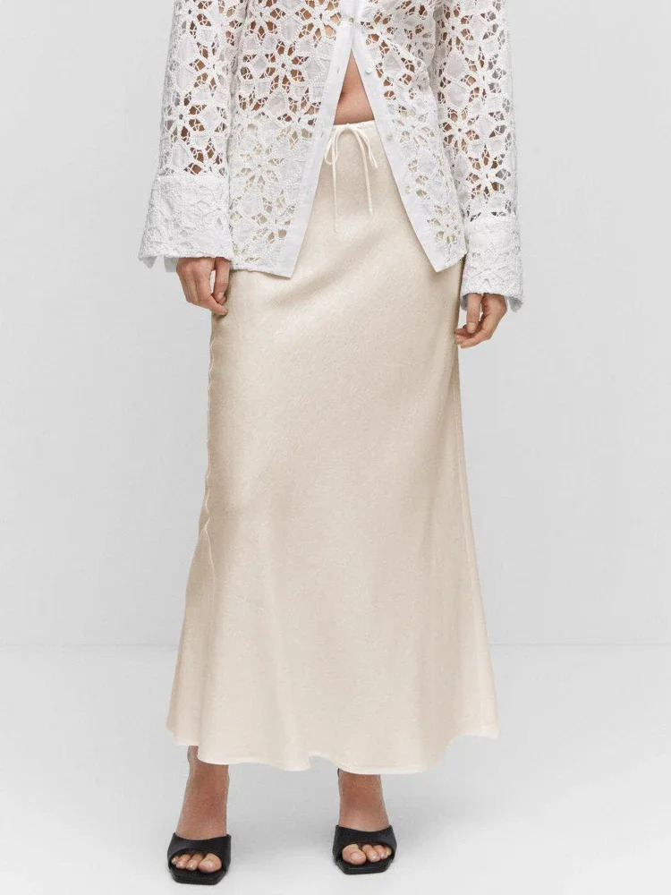 Grey High Waist Skirts for Women Fashion Temperament Elegant Black Satin Skirt Classics Versatile Slim Long Skirt Summer 250529