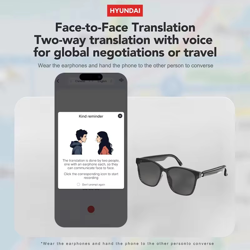 HYUNDAI Top luxury Sunglasses Earphones designer womens Mens Wearing fashion hot selling senior Eyewear Glasses With Translation AI headset HY-C8 AI