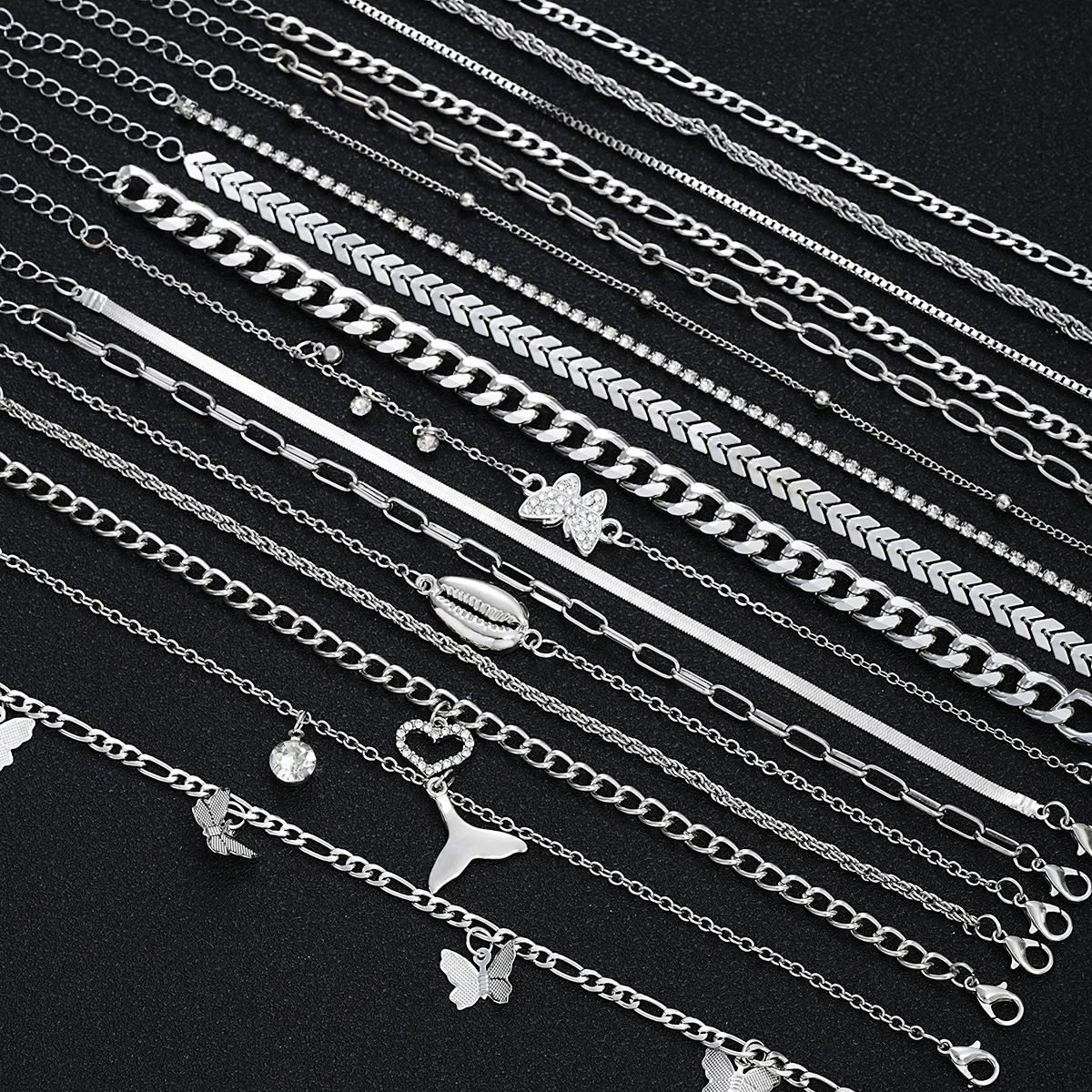 Elegant 17 Pcs Gold Color Anklet Set with ButterflyHeartShell Charms Foot Jewelry for Women Gift Perfect for Summer Vacations 250606