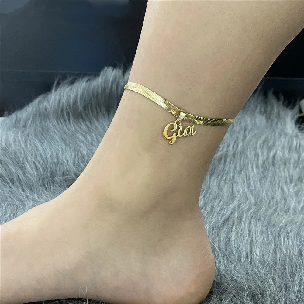 Custom Name Snake Chain Anklet Sign Personalized Cuban Chain Letter Stainless Steel Customized Name Herringbone Anklet Gift 250606