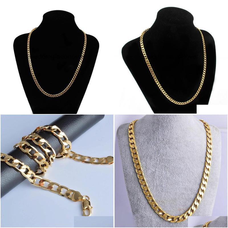Chains Real Fine Gold Ladies Unisex Link Chain Necklace 24 Inch Long 8Mm Drop Delivery Jewelry Necklaces Pendants Dhsnw